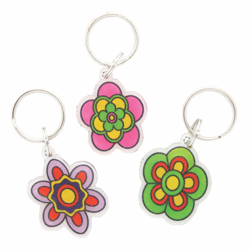 Baker Ross Flower Super Shrink Keyrings - Pack of 8,