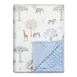 Leseogye 75x100cm Animal Themed Cot Blanket for Newborn, Toddler Blanket with Dotted Backing, Soft Plush Baby Quilt Cot Comforter for Boys and Girls, Weight 300g(Blue)