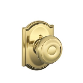 SCHLAGE Georgian Knob with Camelot Trim Non-Turning Lock, Bright Brass (F170 GEO 605 CAM)