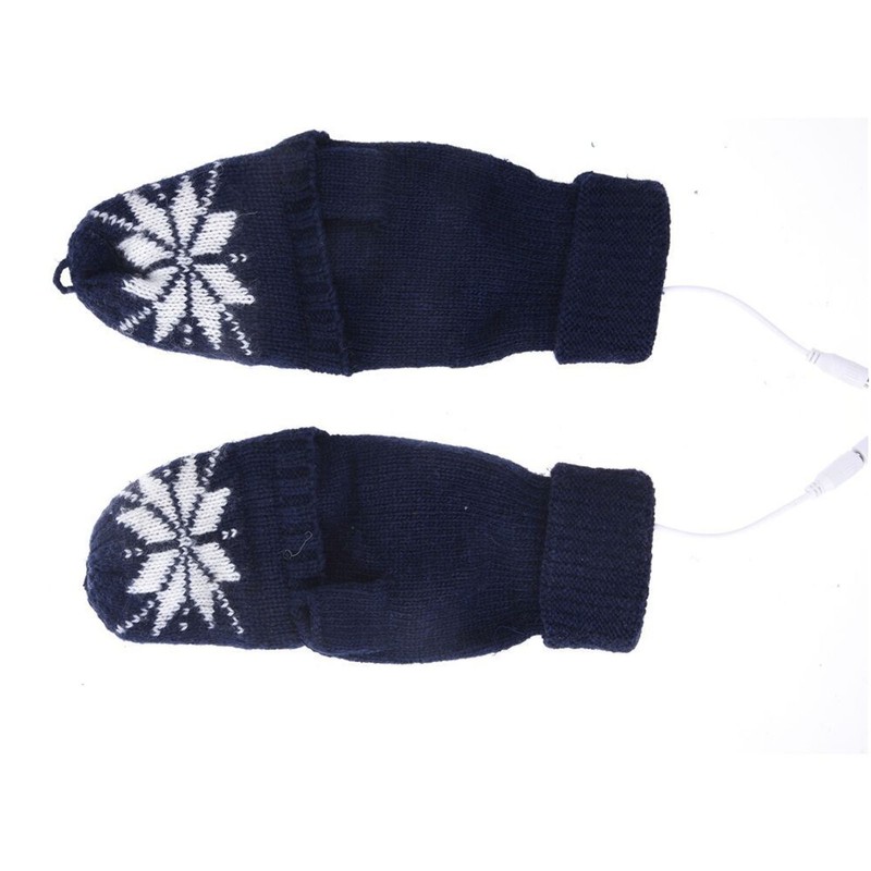 USB Heating Gloves Full Half Fingerless Knitting Double Side Warm