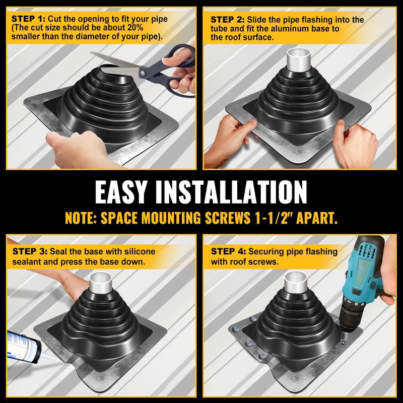 VIVIDA #4 Silicone Metal Roof Pipe Boot, High Temp Flexible