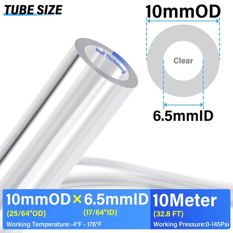 TAILONZ PNEUMATIC Clean 10mm OD 6.5mm ID Polyurethane PU Air