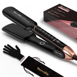 Flat Iron Hair Straightener by Terviiix - Ceramic & Tourmaline for Smooth, One-Swipe Results, Salon-Grade Wide 1-3/4 Inch Straightening Iron Gently Straightens Thick, Curly, Black & Natural Hair