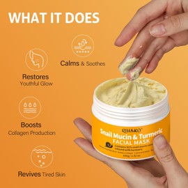 Snail Mucin Turmeric Anti-Aging Mask - Snail Power Repairing Mask for Face, Korean Skincare | Eliminates Dullness, Reduces Blemishes, Repairs Damaged Skin & Restores Youthful Glow | Gifts for Him or Her - 3.52 oz