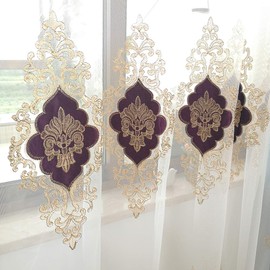 SLOW SOUL 2 Panels European Luxury Curtains Velvet Embroidered Tulle for Living Room Kitchen Bedroom Sheer Curtain with Rod Pocket Purple 50W X 84L inch
