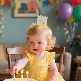 GORNZX First Birthday Crown Hat with Bees, White Felt Crown with Yellow Trim, Number 1 Birthday Party Accessory