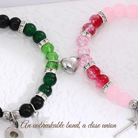 OFDNE Elphaba Galinda Friendship Matching Bracelets, Rhinestone Crown Witch Hat Stars Matching Bracelets,Pink&Green Accessories Jewelry Gift for Women Party Decorations