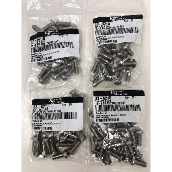 Kimball Midwest QTY 100 1/4-20X5/8 Button Head Socket Cap Screw