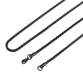 HZMAN Collares De Cadena De Plata De Trigo De Acero Inoxidable De 3,0 Mm para 16" -30" (Negro, 22,00)