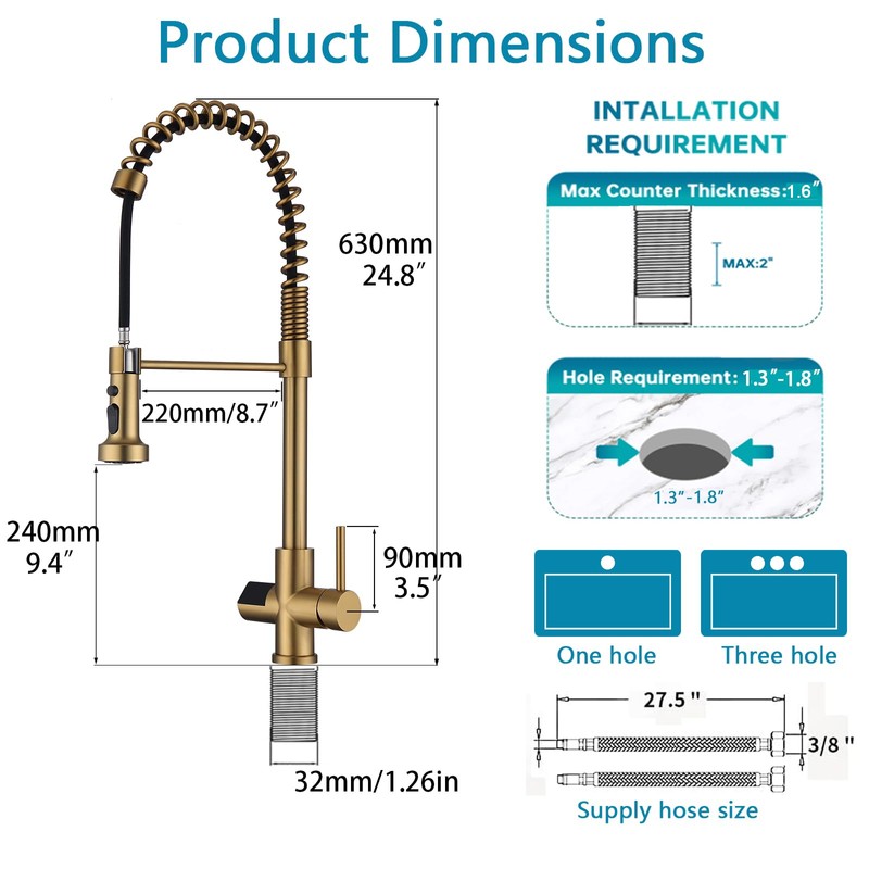 GICASA Kitchen Faucet with Temperature Digital Display, 304 Stainless Steel