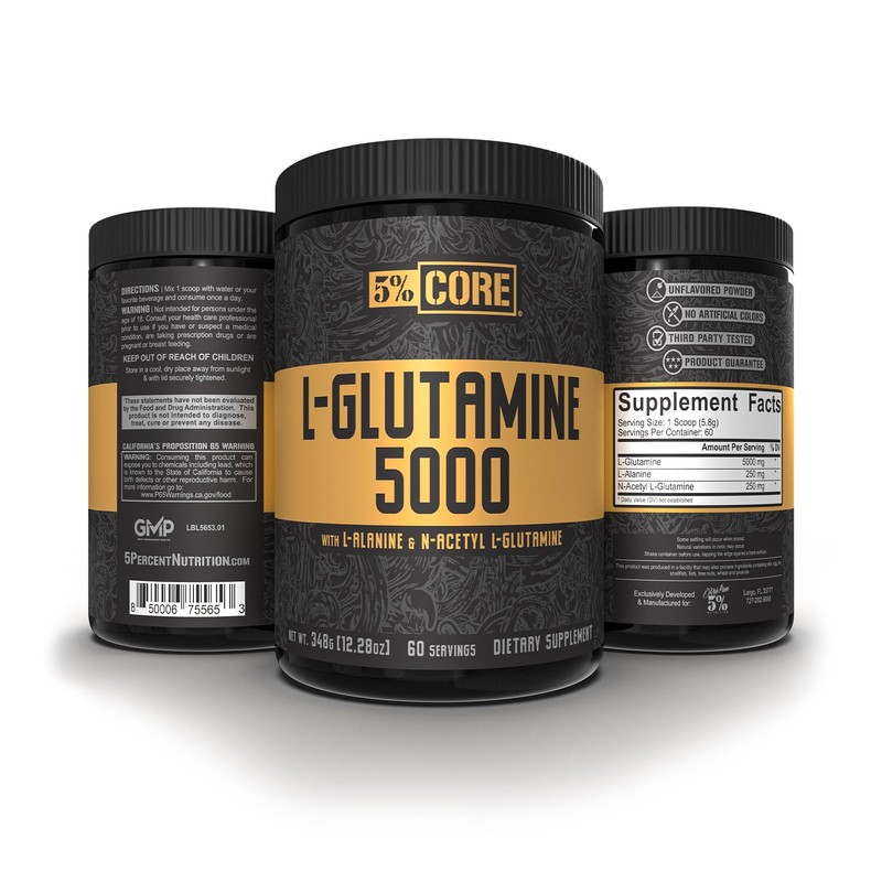 5% Nutrition Core L-Glutamine 5000 Supplement w/L-Alanine | Immune &