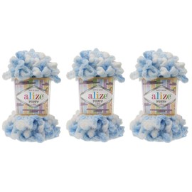 Alize Puffy Color Baby Blanket Yarn Lot of 3 (300gr, 30yds) 100% Micropolyester Soft Hand Knitting Yarn Super Chunky Bulky Worested Yarn