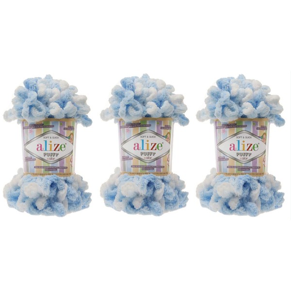 Alize Puffy Color Baby Blanket Yarn Lot of 3 (300gr,