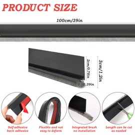 Door Sweep for Bottom of Door,Integrated Under Door Draft Stopper with Brush,Weather Stripping with Self Adhesive,Under Door Seal for Protection Against Dust,Cold,Heat,Noise 39.37" L/1.2" W(Black)