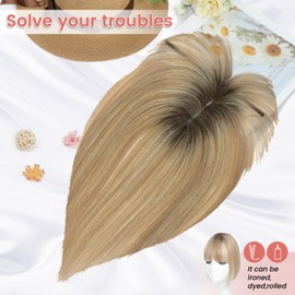 YAMI Hair Toppers for Women Real Human Hair Toppers for Women with Thinning Hair Topper with Bangs (Honey Blonde with Dark Brown Root)