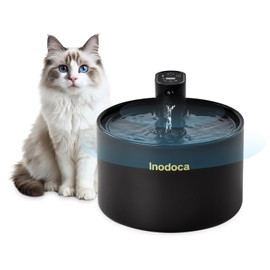 Inodoca Smart Ceramic Cat Water Fountain, 2.3L/78oz, Wireless Rechargeable, Eco-Friendly Automatic Pet Water Dispenser, Quiet Pump, Intelligent Water Flow Design, Indoor and Outdoor (Black, Standard)
