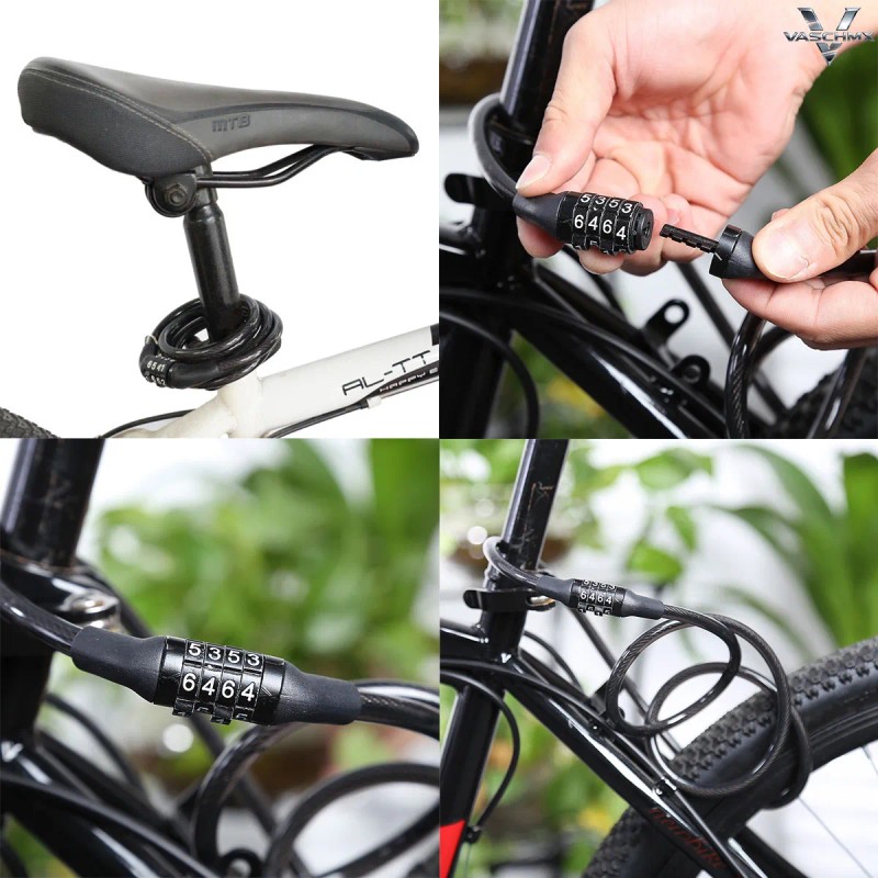 Candado Cadena Gomia Negro 1.2m Combinación Para Bicicleta Moto VRVALUE