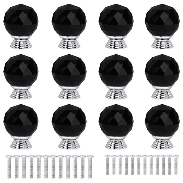 ANJUU 12 Pcs 30mm Round Shape Crystal Glass Cabinet Knobs