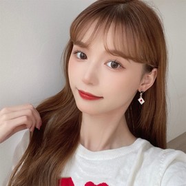 MALOYANVE Asymmetric Clock Poker Dangle Earrings Creative Playing Cards Red Hearts A Long Pentagram Alarm Clock Drop Earrings for Women Birthday Gambling Casino Jewelry Gifts (Red Poker)