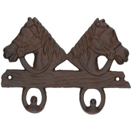 AB Tools Cast Iron Rustic Two Horse Coat Hook Home Garden Stables 3x15x20.5cm