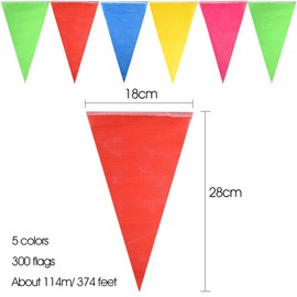 FEPITO 374Feet/114M 300 Flags Multicolor Bunting Banner Flags Double Sided Nylon Pennant Banners for Wedding Birthday Party Garden Home Decoration
