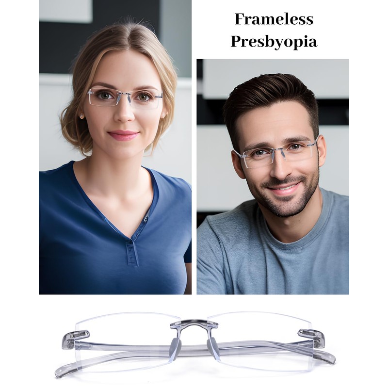 LUFF 3 Pack Rimless Reading Glasses Men Women- Comfortable Frameless