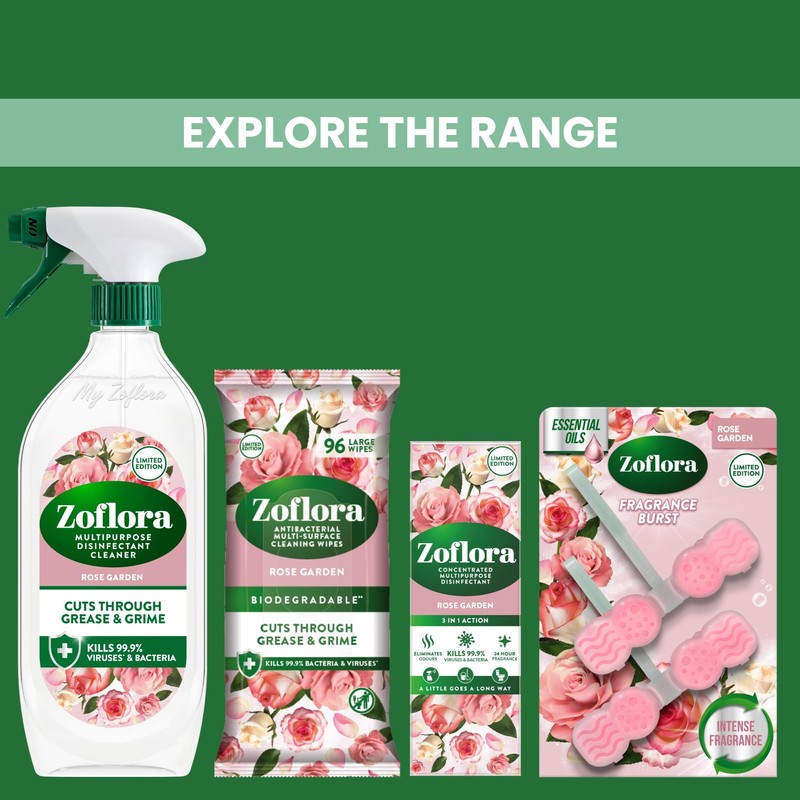 Zoflora Rose Garden 96 Wipes, Antibacterial Multi-surface Cleaning Wipes Convenient,