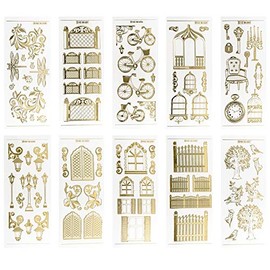 Ideas with Heart Engraving Stickers, Transparent/gold, 10 Sheets of 10 x 23 cm, Golden Stickers for Crafts and Decorating, Birthday, Christmas, Retirement and More