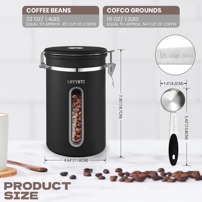 Coffee Canisters with Window,Scoop and Airtight Lid Stainless Steel Kitchen