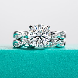 AnuClub Moissanite Wedding Rings Sets Infinity Bridal Set 3.384cttw D Color VVS1 925 Sterling Silver Twisted Vine Engagement Promise Anniversary Ring for Women With Certificate Size 7