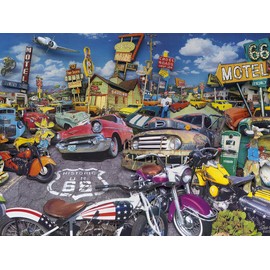 The Jigsaw Puzzle Factory Classic Cars Motel, Bar & Drive Inn Puzzle Games for Adults and Kids Ages 12 and Up, Made in the USA, 750 Piece, Full Size is 18” X 24”