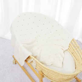 Hadetoto Baby Blanket 100% Cotton Cellular Blanket Baby Soft Cosy Knitted Blanket Cream 100x80cm