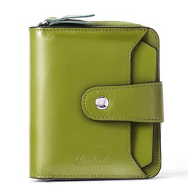 BOSTANTEN Leather Wallets for Women RFID Blocking Zipper Pocket Small Bifold Wallet Card Case Green