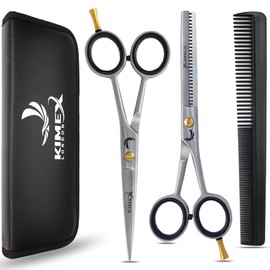 KIMEX LONDON Professional Hairdressing Scissors-Hairdressing Scissors Hair Thinning Scissors Set and Hair Scissors, 6.0 inch + Presentation Case/Box + Black Comb