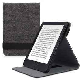 kwmobile Case Compatible with Tolino Shine 3 - Loop Stand - e-Reader Protective Case - Felt Dark Grey