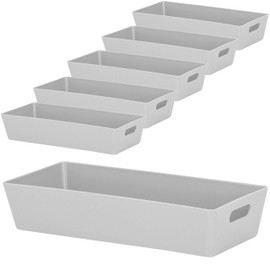6 x Organiser Boxes, 5 cm High, Grey, 25 x 11 x 5 cm, 1 Litre, Organiser Basket, Drawer Organiser Box, Plastic Organiser System, Storage, Bathroom Basket, Cupboard, Desk Box