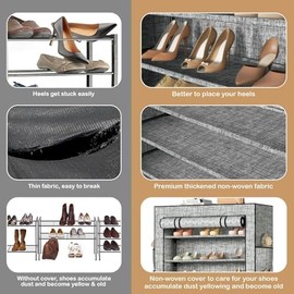 Covered Shoe Rack Tall Metal Shoes Rack Organizer for Entryway Garage Closet Tall Shoe Shelf Shoe Storage Cabinet Free Standing Large Garage Shoe Racks Storage Organizer (11.8"D x 23.6"W x 70.86"H)