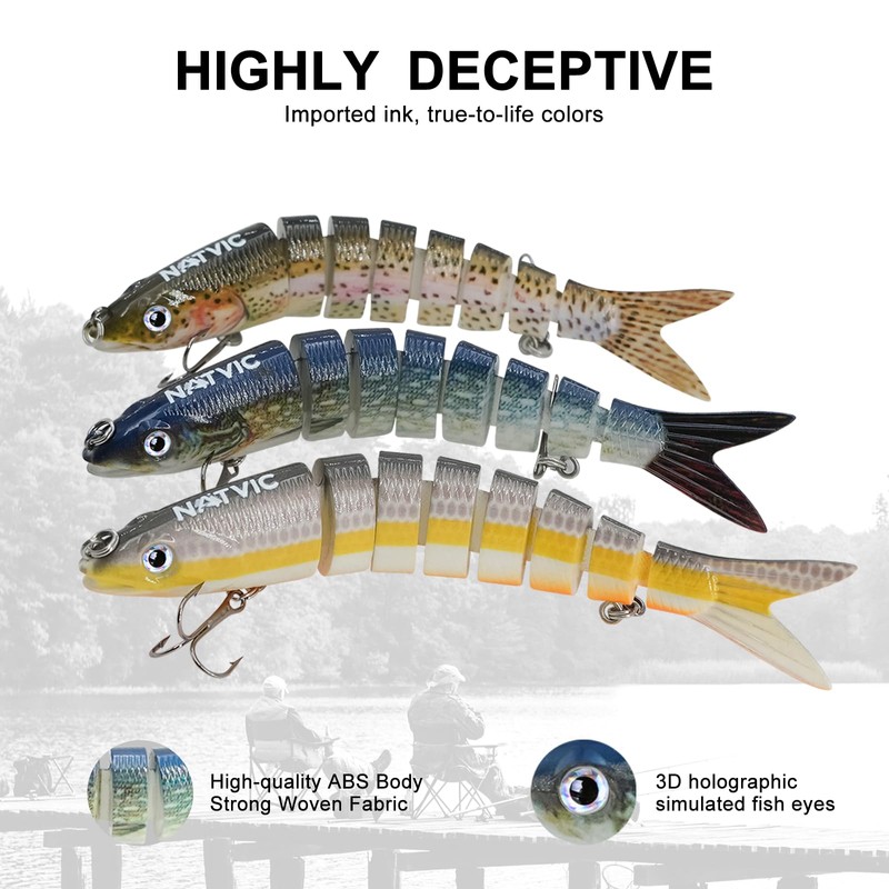 NATVIC Fishing Lure bass Lure, 3D Lifelike Swimbait, Realistic Design