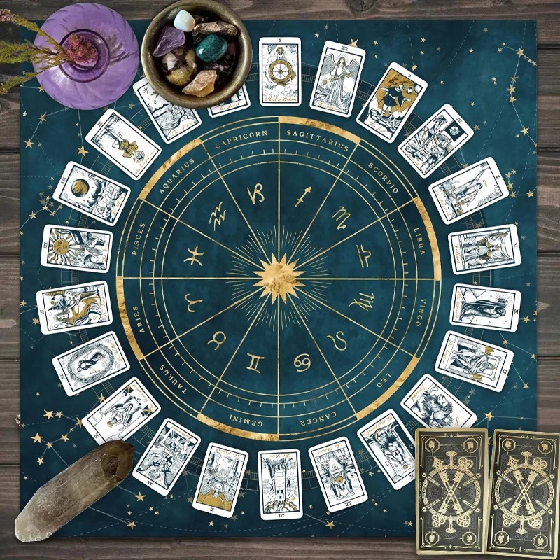 12 Zodiac Tarot Card Tablecloth for Readings – Foldable Card