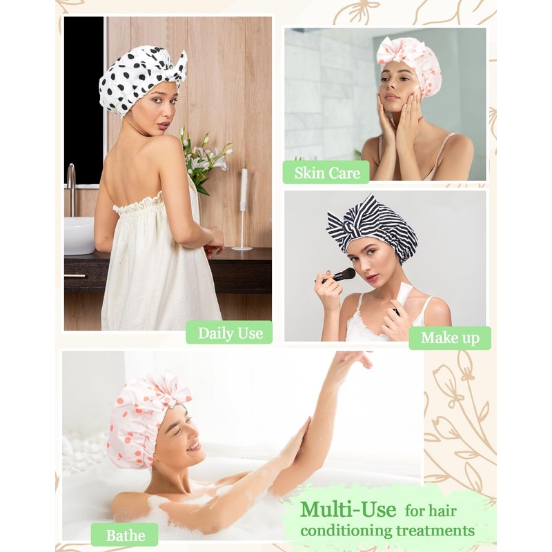 Luvruitaky Shower Cap Luxury Shower Caps for Women Reusable Waterproof