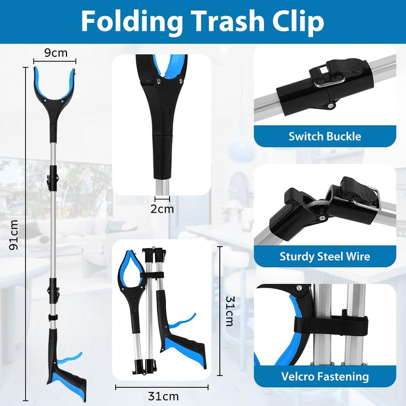 Adiwo Foldable Litter Picker Grabber, 91cm/36" Long Handle Litter Pickers