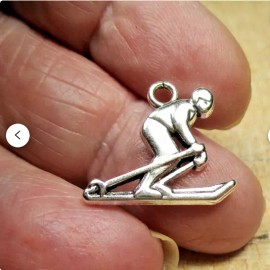 Fashion Jewelry Small Charm SKI SNOW SKIER on 925 Plated Sterling Silver 22" Necklace Women