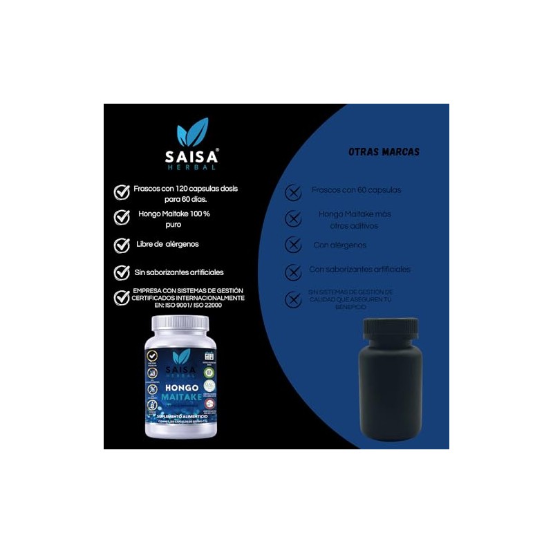 Hongo Maitake Orgánico Con 120 Cápsulas Saisa Herbal