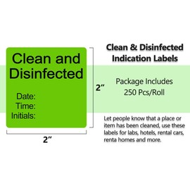 Clean and Disinfected Indication Label - 2"x2" Writable Self Adhesive Decal Sign Sticker for Lab, Hotel, House Rental, 1 Roll (250 Pcs/Roll)