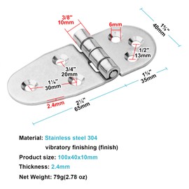 TSSS 6 PCS T-Strap Heavy Shed Hinge Folding Flip Top Hinge, Metal Edge Backflap Cabinet Butt Hinges