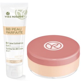 YVES ROCHER Set BB Cream acabado natural: Bálsamo Anti Imperfecciones unificador de tono 6 en 1 (50 ml) + Polvo Traslúcido tono Universal (15 g) (MEDIUM)