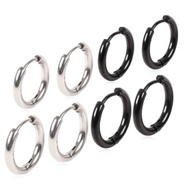 Adelina Style Hoop Earrings, Popular, 4 Pair Earrings, 0.1 inch (2.5 mm), Width 0.1 inch (2.5 mm), Surgical Stainless Steel, Hypoallergenic to Metal, Hoop Earrings, 18G, Unisex, Binaural, Stainless
