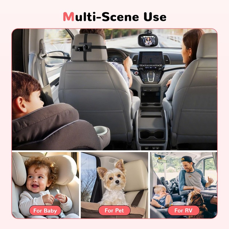 Itomoro Wireless Baby Car Camera, Rechargeable Car Baby Monitor with