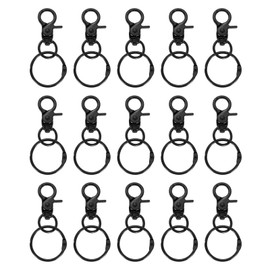 sourcing map 15Pcs Lobster Claw Clasps Keychains, Trigger Snap Hook with Binder Rings Metal Swivel Clasps Lanyard Snap Hook for DIY Bag Lanyard Craft, Black