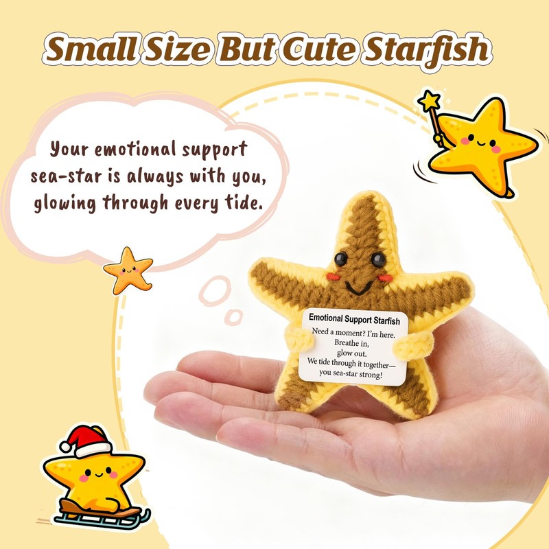 Weming Emotional Support Plush- Mini Crochet Starfish with Message Sign,